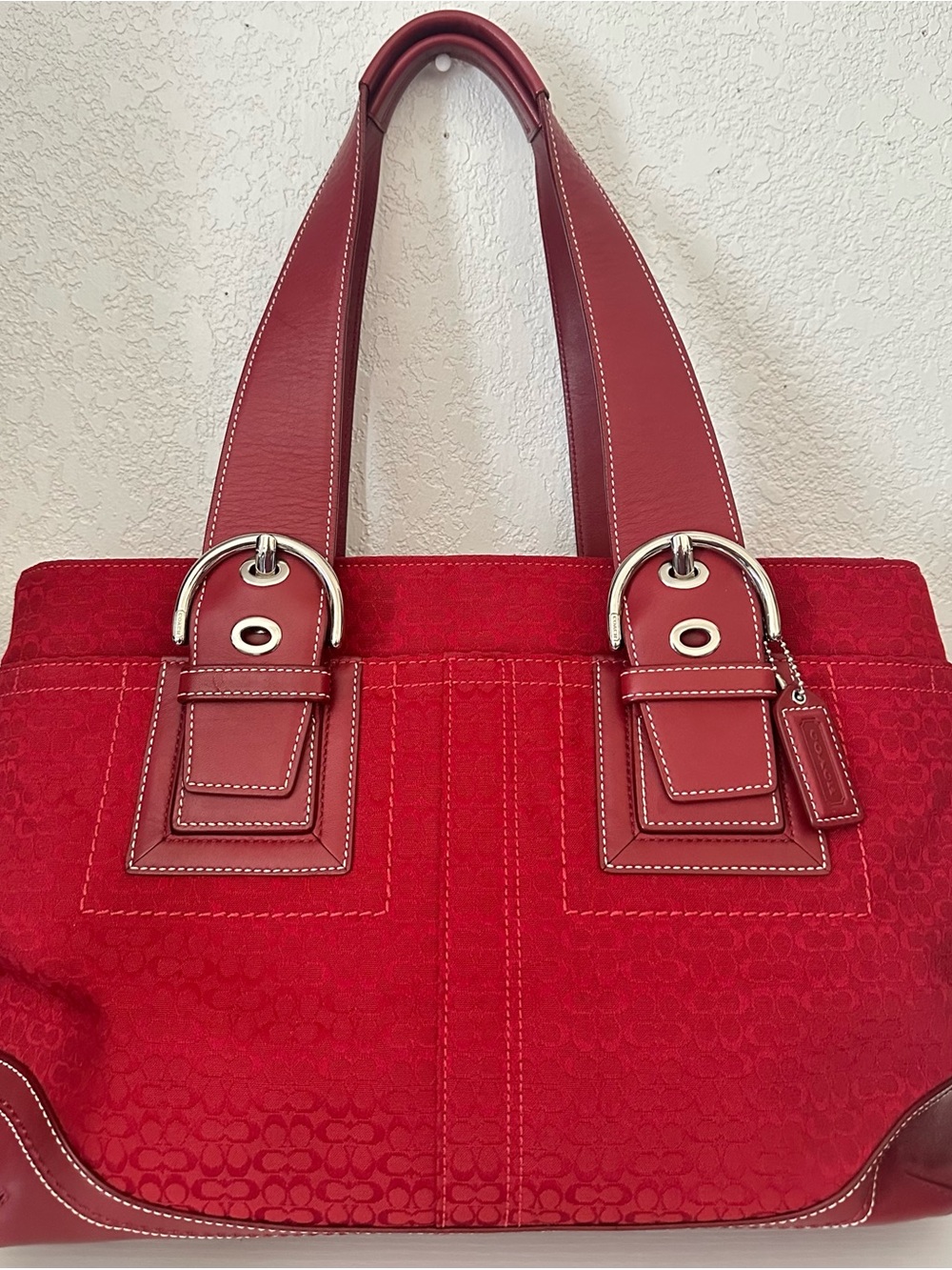 COACH Soho Y2K Cherry Red Signature C Canvas Shoulder Tote Bag Lg Style F10928
